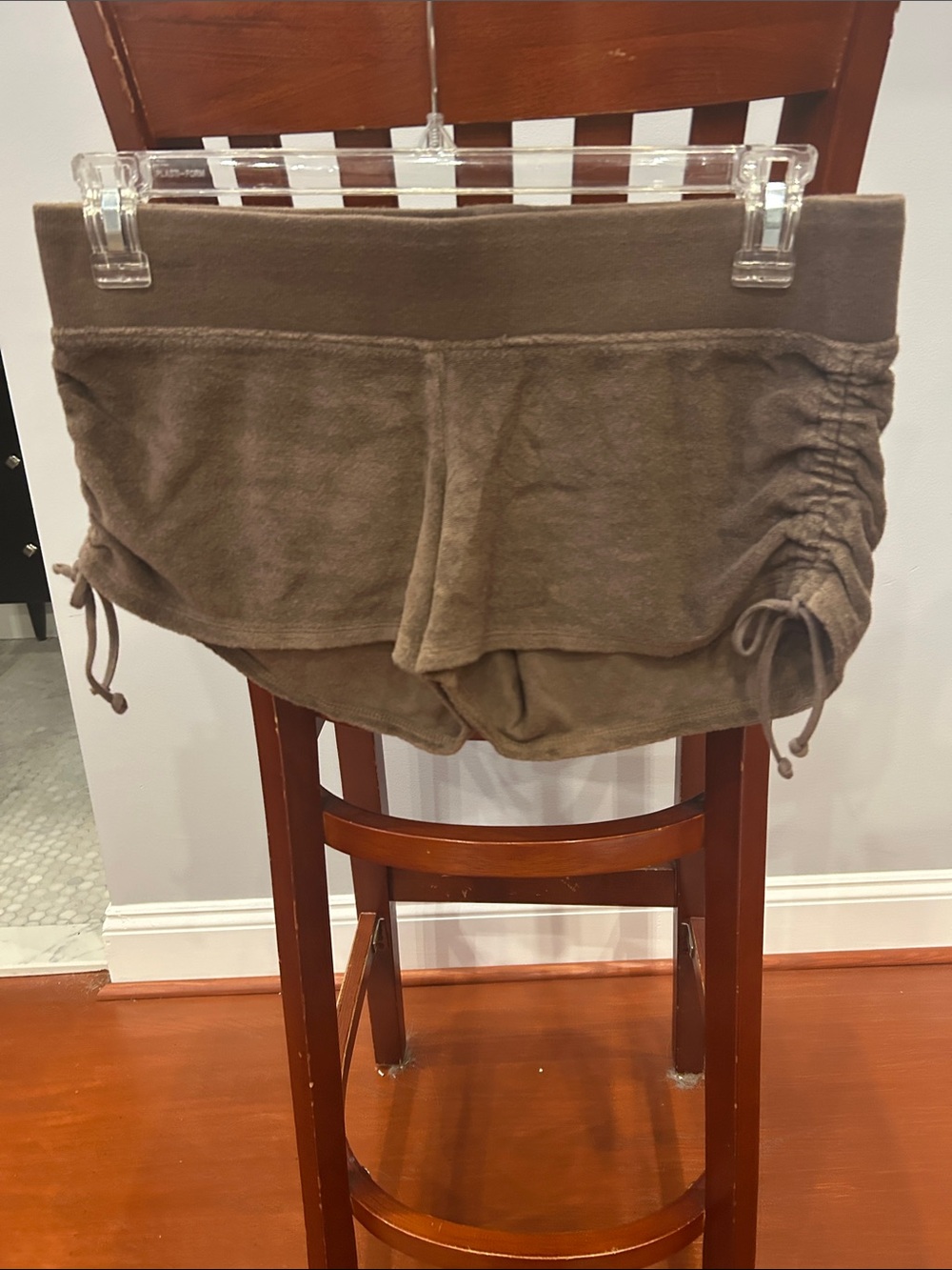 Express Chocolate Brown Velour Side-Ruched Athletic Shorts - Picture 8 of 10